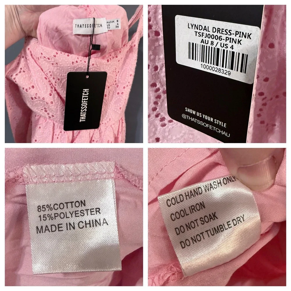 NWT That's So Fetch Lyndal Pink Eyelet Lace Tiered Mini BabyDress Dress 4 Small - Picture 8 of 8